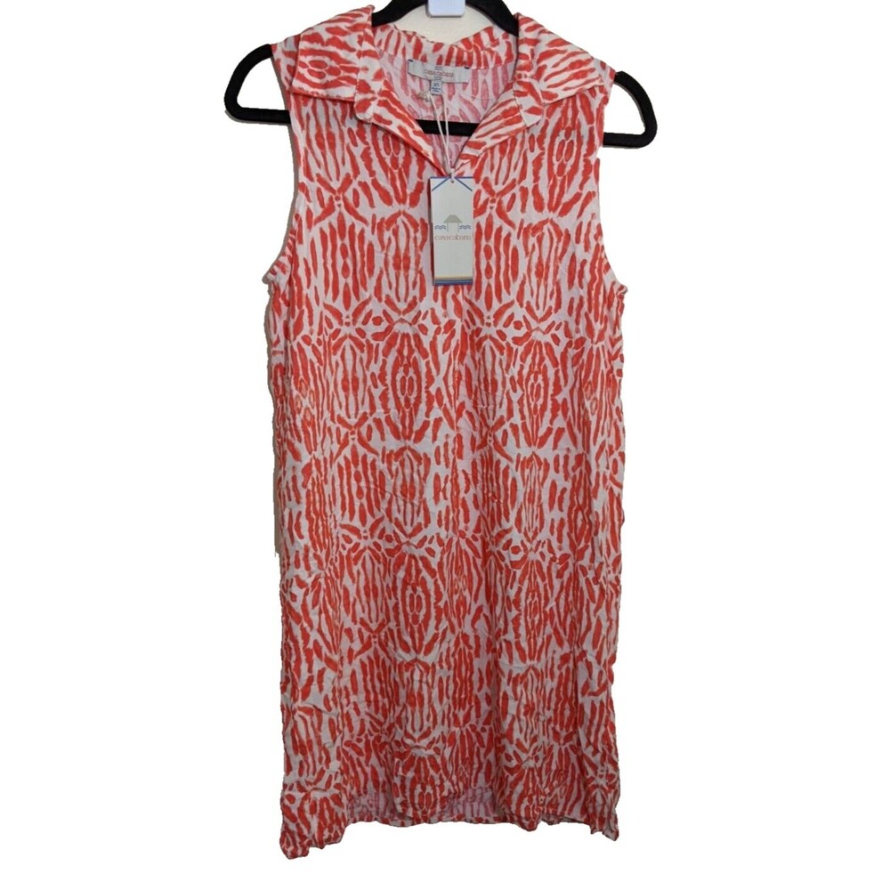 CASA CABANA Anna Shift Dress Sleeveless In Coral Collared Preppy Size XS